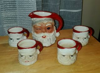 Vintage Christmas Happy Tom N Jerry Ceramic Santa Clause Head Face Mug Set