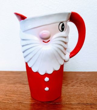 Vintage Holt Howard 1959 One - Eyed Santa Clause Red Christmas Pitcher / Tall Vase