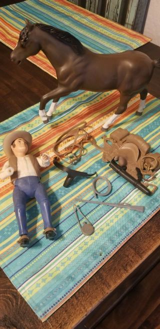 Vintage 1966 American Character Bonanza Hoss Cartwright Action Figure And Horse