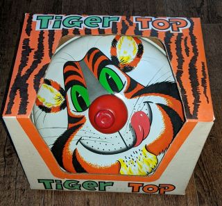 Vintage J.  Chein & Co.  Tiger Top Tin Litho Spinning Toy 189 W/original Box