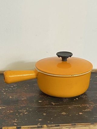 Vintage Cousances Le Creuset France Cast Iron Yellow Enamel Sauce Pan 16