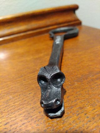 Kruhnen Dragon Head Medieval Hand Forged Iron Bottle Opener 6.  25 "