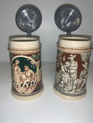 Vintage German Beer Steins Cups Set Of 2 1/4 Made In Germany Euc