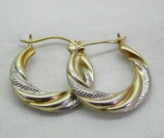 Vintage Two Colour Gold Fancy Twist Design Hoop Earrings