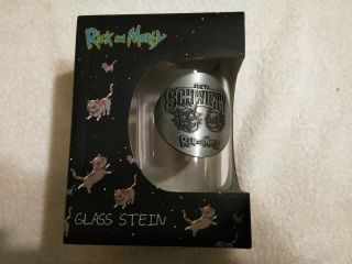 Official Licensed Adult Swim Rick And Morty Metal Badge Get Schwifty Glass Stein