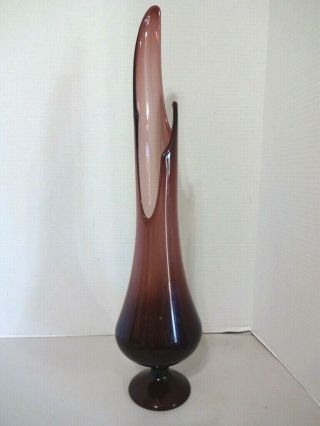 Vintage Large L E Smith Art Glass Amethyst 23 1/2 " Stretch Glass Swung Vase