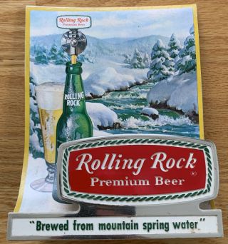 Vintage 1960s Rolling Rock Premium Beer Plastic Bar Table Sign Tavern Pa Penn