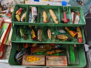 Vintage Union Steel Chest Corp Metal Fishing Tackle Box Full Of Old Lures Wow