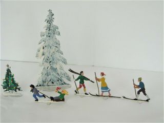 Heinrichsen Schwizer Scholtz Hand Painted Flat Christmas Tree & Skiers