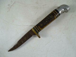 Vintage Fixed Blade Hunting Knife Western 6.  25 " Long Antler Handle Fishing Old