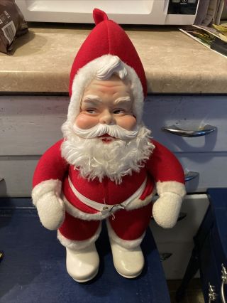 Santa Claus Rubber Face And Beard Stuffed Plush Doll The Rushton Co Vintage 17”