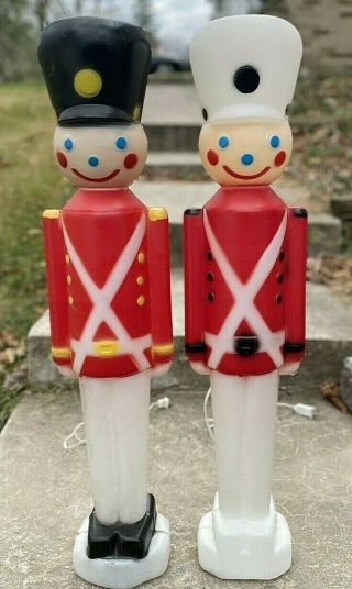 Vintage Pair Carolina Enterprises Christmas Blow Mold Lighted Toy Soldier 31 "