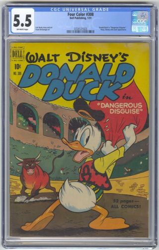 Four Color 308 Cgc 5.  5 Vintage Dell Comic Disney Donald Duck Dangerous Disguise