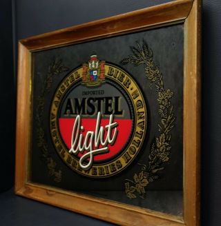 Amstel Light Vintage Beer Bar Pub Sign Mirror Framed 20 1/4 