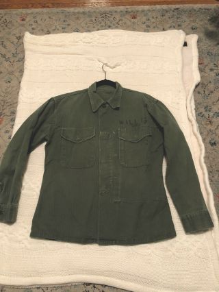 Usmc Hbt P53 Utility Shirt Stenciled & Named Ww2 Korean War Vietnam War P56 Vtg