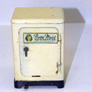 Vintage 1950s Louis Marx Pretty Maid Refrigerator,  Tin Toy