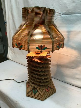 Vintage Tramp Folk Art Popsicle Stick Desk Table Lamp Light 20 " Tall