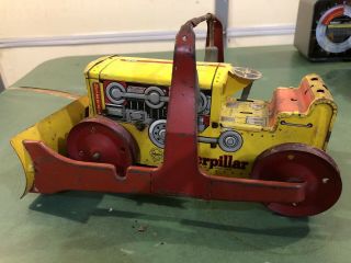 Vintage Marx Tin Litho Wind - Up Caterpillar Bulldozer Toy Tractor Crawler Metal