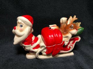 Vintage Kreiss Christmas Candy Dish.  Santa Pulling Sleigh.  7 " X 4 1/2 "