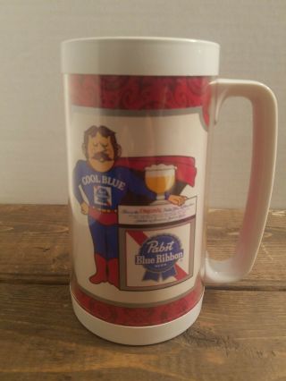 Vintage Pabst Blue Ribbon Plastic Mug Thermo Serv Beer Cup Cool Blue