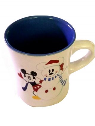 Disney Christmas Mickey Mouse & Snowman 3d Vintage Ceramic Coffee Mug Cup 4.  5 " H