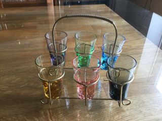 Retro Vintage Shot Glasses With Holder Six Pastel Coloured Glasses Tequila