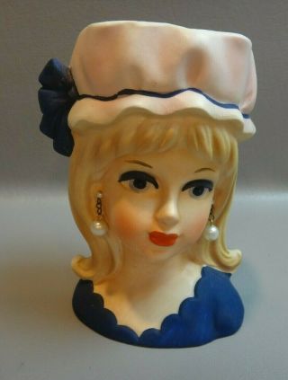 Vintage Inarco E5624 Young Lady Head Vase Blonde Hair,  Pearl Earrings,