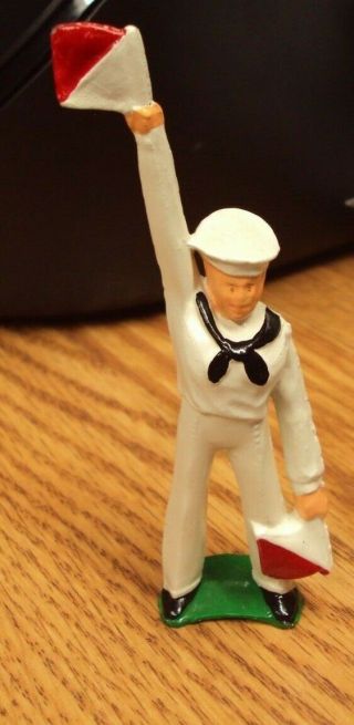 Vtg Manoil / Barclay Lead Figure Toy Navy Soldier Signal Man Semaphore Flags
