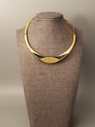 Signed Lanvin Paris Vintage Choker Necklace Enamel Gold Tone
