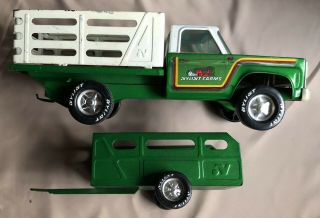 1960s Vintage Pressed Steel Green Nylint Farms [farm] Truck & Trailer Only