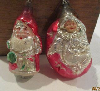 Vintage Blown Glass Christmas Ornaments Santa And Clown On Crescent Moon