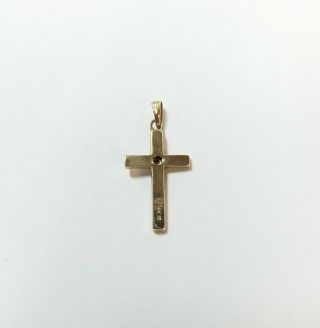 VINTAGE 14K YELLOW GOLD CROSS CHARM PENDANT WITH DIAMONDS AND ETCHED DETAILS 3