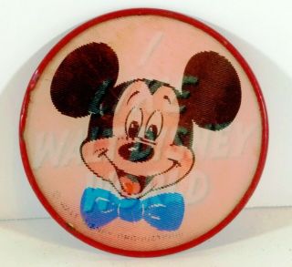 Vintage " I Like Walt Disney World " Mickey Mouse Button Pin / Lenticular Motion