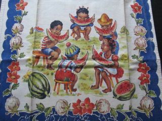 Vintage Dish,  Tea Towel Black Americana Children Eating Watermelon