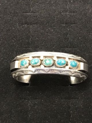 Vintage Navajo Jackie Singer Js Signed Sterling Silver Turquoise Cuff Bracelet