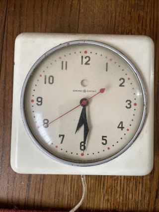 Vintage General Electric Metal Kitchen Clock Square Wall Mid Century