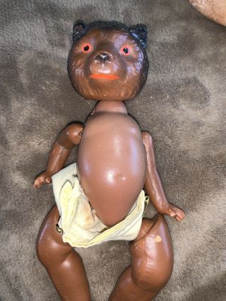 Vintage Antique Celluloid Doll With A Bear Head Wearing A Diaper