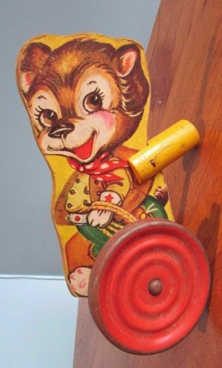 Vintage Gong Bell Co.  Little Cowboy/bear Push/ Pull Toy @ 1940 