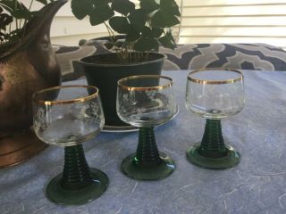 Vintage 3 Traditional German Roemer Wine Glasses Footed & Etched 4 Oz Germany