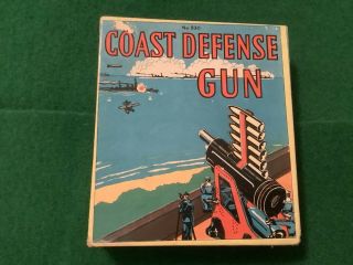 1930’s Toy - Coast Defense Gun - Wood,  Metal Crank Gun W/wood Bullets Baldwin.