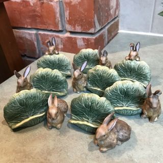 Vintage 8 Pc Set Fitz And Floyd Rabbit Place Card Holders Spring Bunnies Japan
