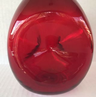 Vintage MCM Blenko Pinched Glass Decanter Ruby Red Glass 10” Mid Century Modern 2