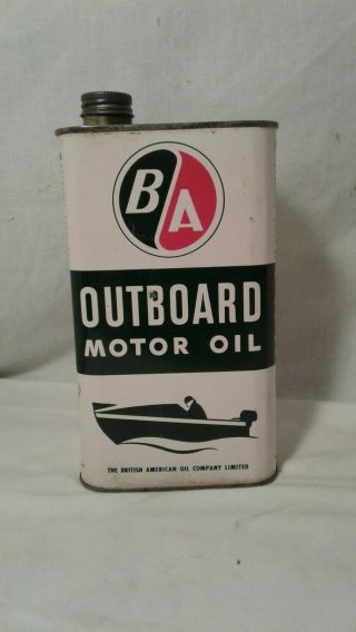 Vintage B/a Outboard Motor Oil Tin Can Quart Gas Service Station