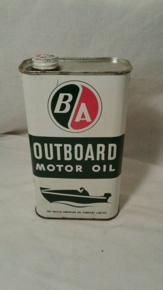 Vintage B/a Outboard Motor Oil Tin Can With B/a Cap Quart Gas