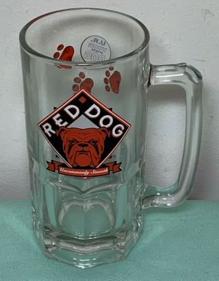 Red Dog Beer 1997 Plank Road Brewery Large Clear Glass Advertising Mug - Bulldog