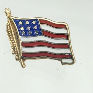 Vintage 14k Gold 9 Star Civil War American Flag Brooch Pin 1.  9g Enamel Lapel
