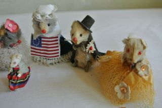 Vtg 8 W.  Germany fur miniature Mice fancy Dressed Up Gowns Top Hat 1 