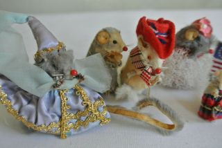 Vtg 8 W.  Germany fur miniature Mice fancy Dressed Up Gowns Top Hat 1 