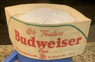Budweiser Beer 1930’s - 40’s Barman Soda Jerk Paper Hat - St.  Louis Missouri