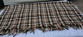 Vintage Pendleton Brown Tartan Plaid 100 Wool Blanket Throw Fringe 50 X 58